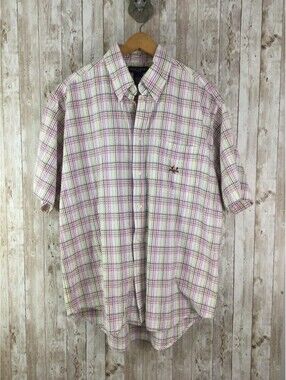 Vtg Ivy Club Colorful Plaid Button Down Short Sleeve Shirt Large Seersucker
